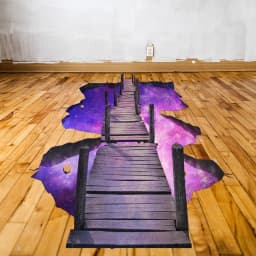 image-3d Space Bridge Floor Vinyl Decal - Bathroom Living Room Flooring Galaxy Decals Stick Peel Decor Stickers Decoration Kids Classroom Sticker