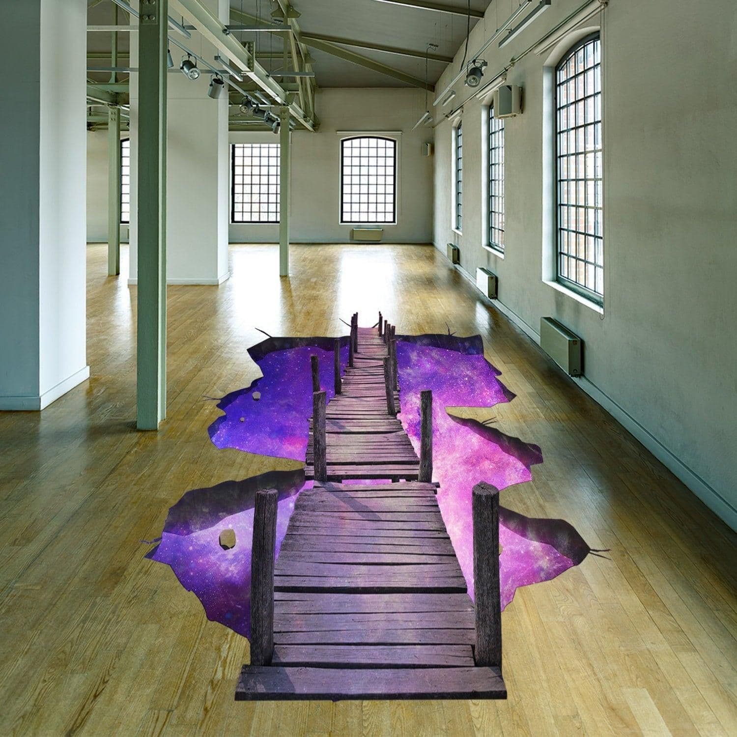 image-3d Space Bridge Floor Vinyl Decal - Bathroom Living Room Flooring Galaxy Decals Stick Peel Decor Stickers Decoration Kids Classroom Sticker