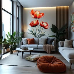 image-Red Tulip Wall Decal | Watercolor Flower Wall Sticker | Elegant Botanical Wall Art | Removable Vinyl Floral Mural | Living Room Nature Decor