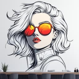 image-Stylish Woman Wall Decal | Pop Art Wall Sticker | Retro Female Portrait | Vinyl Mural for Office, Studio Bar Decor | Modern Graphic Wall Art