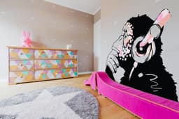 image-Banksy Inspired Thinking Monkey Decal In Pink Color - DJ Chimp Street Art Boho Girls Room Light-Toned Vinyl Sticker