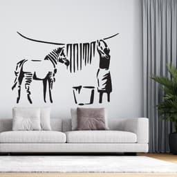 image-Banksy Zebra Stripes Wall Decal - Urban Street Art Graffiti Laundry Washing Vinyl Sticker - Funny Stripe Hipster Decor Mural