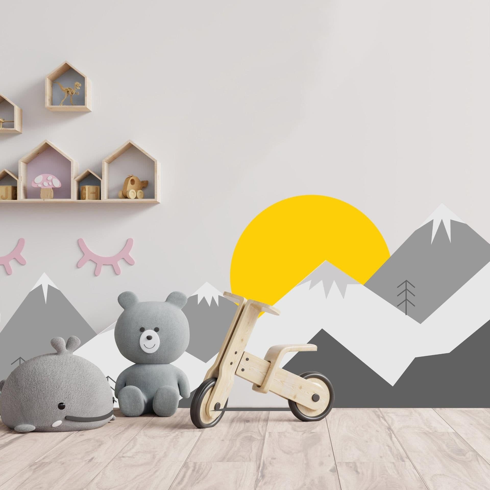 image-Mountain Wall Decal - Mountains Vinyl Sticker Decor For Nursery Baby Kid Boy Room