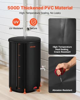 image-VEVOR Collapsible Rain Barrel, 66 Gallon Portable Rain Water Collection Barrel, 500D PVC Rainwater Collection System, Garden Water Catcher Tank Storage Container with Spigot & Overflow Kit, Black