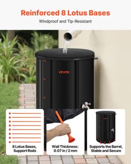 image-VEVOR Collapsible Rain Barrel, 66 Gallon Portable Rain Water Collection Barrel, 500D PVC Rainwater Collection System, Garden Water Catcher Tank Storage Container with Spigot & Overflow Kit, Black