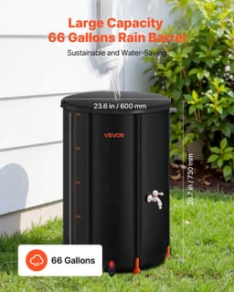 image-VEVOR Collapsible Rain Barrel, 66 Gallon Portable Rain Water Collection Barrel, 500D PVC Rainwater Collection System, Garden Water Catcher Tank Storage Container with Spigot & Overflow Kit, Black