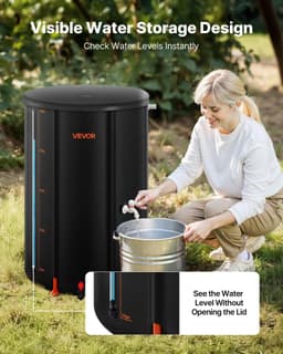 image-VEVOR Collapsible Rain Barrel, 66 Gallon Portable Rain Water Collection Barrel, 500D PVC Rainwater Collection System, Garden Water Catcher Tank Storage Container with Spigot & Overflow Kit, Black