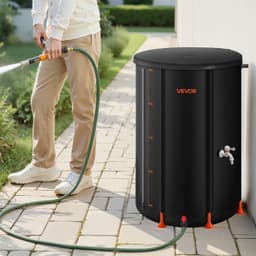 image-VEVOR Collapsible Rain Barrel, 66 Gallon Portable Rain Water Collection Barrel, 500D PVC Rainwater Collection System, Garden Water Catcher Tank Storage Container with Spigot & Overflow Kit, Black