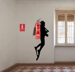 image-Scuba Diver Wall Sticker - Fire Extinguisher Deep Dive Silhouette Vinyl Gift Decal