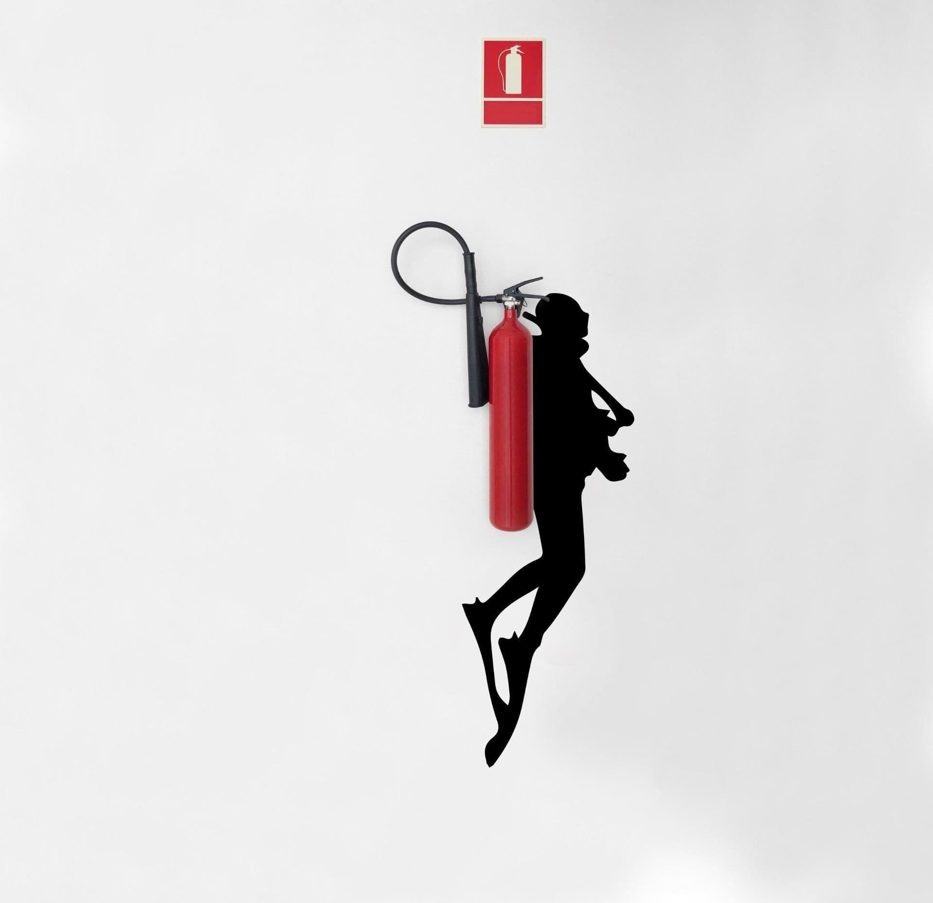 image-Scuba Diver Wall Sticker - Fire Extinguisher Deep Dive Silhouette Vinyl Gift Decal