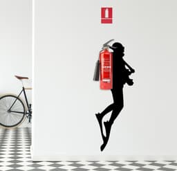 image-Scuba Diver Wall Sticker - Fire Extinguisher Deep Dive Silhouette Vinyl Gift Decal