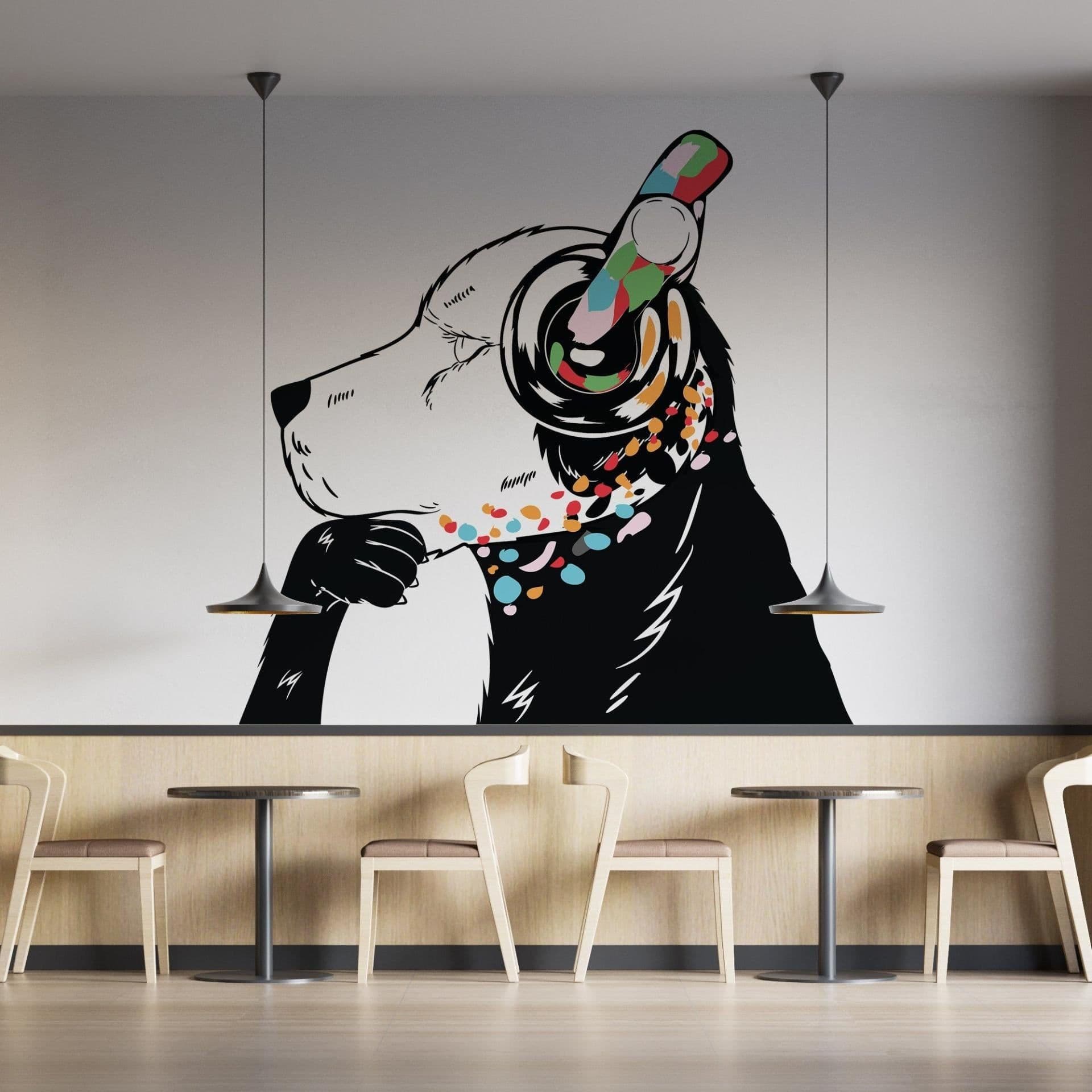 image-Dog Wall Art Sticker - Thinking Dj Puppy Head Headphones Vinyl Decal