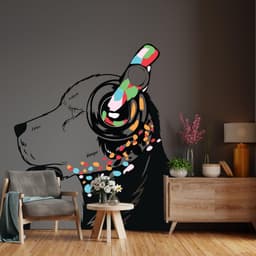 image-Dog Wall Art Sticker - Thinking Dj Puppy Head Headphones Vinyl Decal