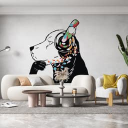image-Dog Wall Art Sticker - Thinking Dj Puppy Head Headphones Vinyl Decal