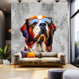 image-Thoughtful St. Bernard in Glasses Wall Decal - Dreamy Watercolor Bernese Mountain Dog Imagining Art Sticker