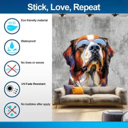 image-Thoughtful St. Bernard in Glasses Wall Decal - Dreamy Watercolor Bernese Mountain Dog Imagining Art Sticker
