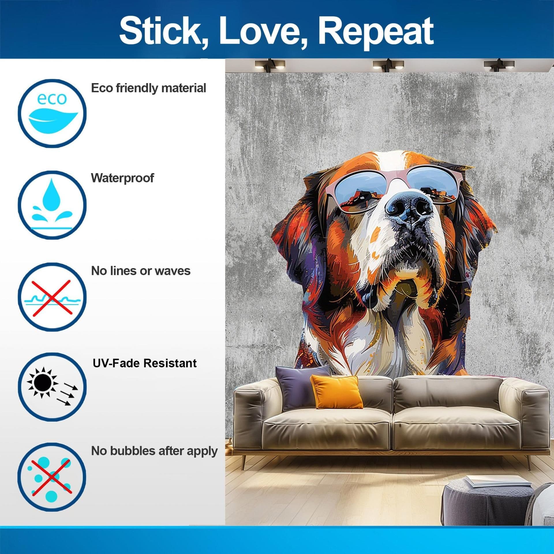 image-Thoughtful St. Bernard in Glasses Wall Decal - Dreamy Watercolor Bernese Mountain Dog Imagining Art Sticker
