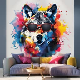 image-Watercolor Wolf Wall Sticker with Sunglasses - Modern Wolf Art Decal