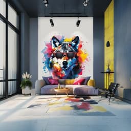 image-Watercolor Wolf Wall Sticker with Sunglasses - Modern Wolf Art Decal