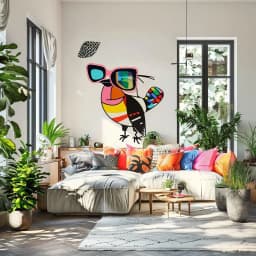 image-Downy Woodpecker in Glasses Street Art Style Wall Sticker Decals - Unique Room Decor for Bird Lovers