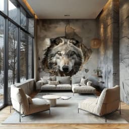 image-Realistic 3D Wolf Wall Decal Sticker - Majestic Wolf Breaking Through Wall