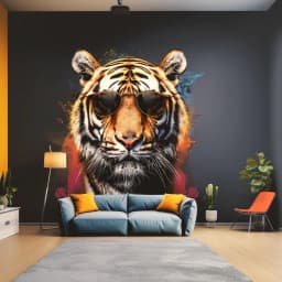 image-Graffiti Tiger Wall Sticker with Sunglasses | Bold and Vibrant Animal Art Decal | Modern Urban Home Decor | Predator Living Room Wall Art