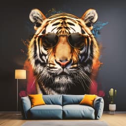 image-Graffiti Tiger Wall Sticker with Sunglasses | Bold and Vibrant Animal Art Decal | Modern Urban Home Decor | Predator Living Room Wall Art