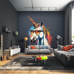 image-Graffiti Unicorn Wall Sticker - Colorful Unicorn with Sunglasses Decal