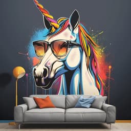 image-Graffiti Unicorn Wall Sticker - Colorful Unicorn with Sunglasses Decal