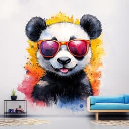 image-Adorable Baby Panda Wall Decal with Sunglasses | Colorful Watercolor Splash Baby Bear Sticker | Cute Animal Wall Decals