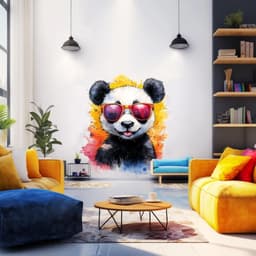 image-Adorable Baby Panda Wall Decal with Sunglasses | Colorful Watercolor Splash Baby Bear Sticker | Cute Animal Wall Decals