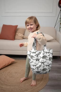 image-Kids Shopper Bag | White Dinosaur Tote | Eco-Friendly Kids Tote | Cute and Durable Totes Bag for Kids