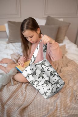 image-Kids Shopper Bag | White Dinosaur Tote | Eco-Friendly Kids Tote | Cute and Durable Totes Bag for Kids
