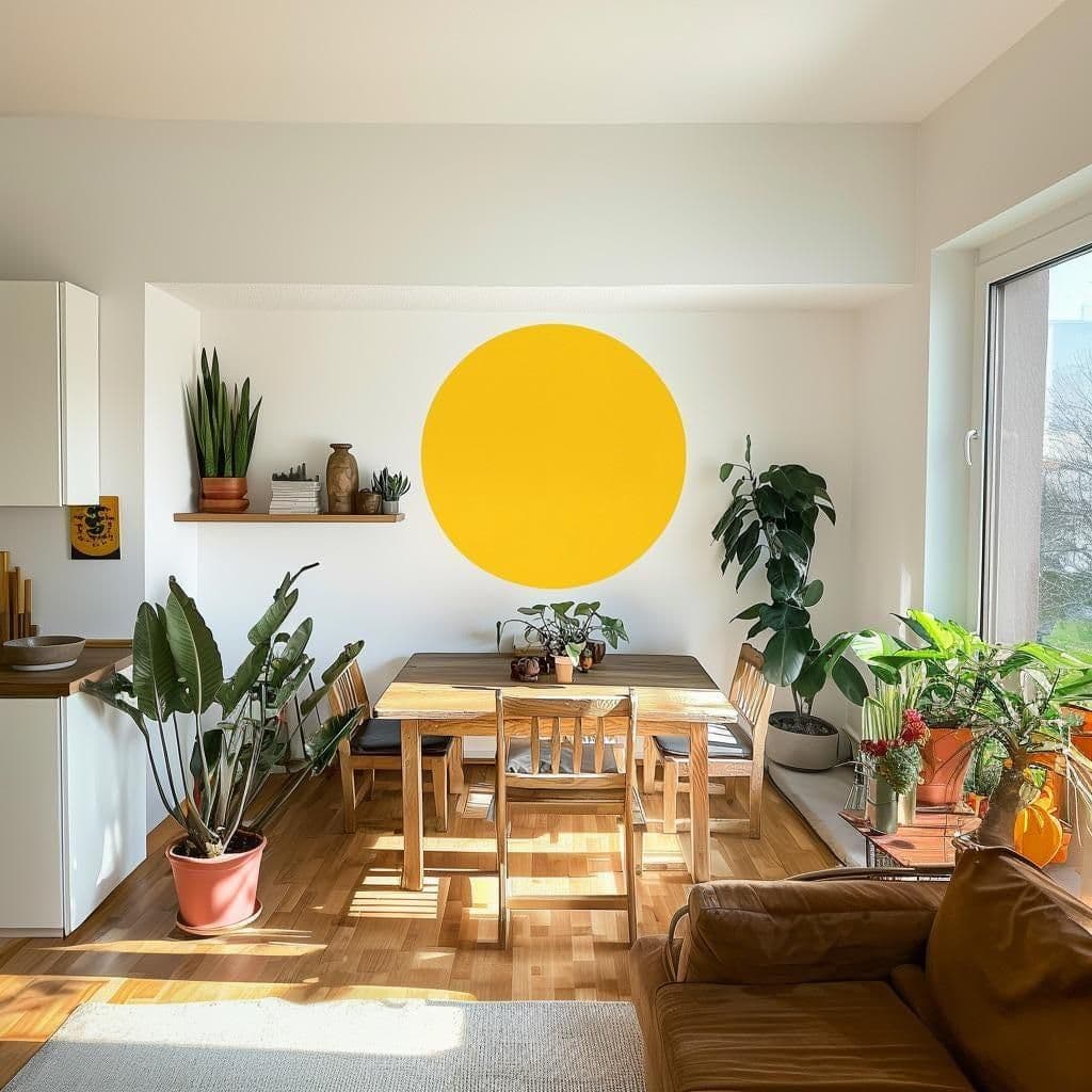 image-Yellow Circle Wall Decal | Sun Nets Decorative Sticker | Glossy Vinyl Peel and Stick | Bedroom Decor | Headboard Accent Interior Design Art