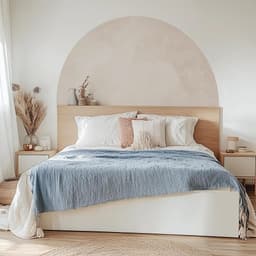 image-Boho Headboard Decal | Pastel Semi-Circle Wall Sticker | Minimalist Bedroom Decor | Artistic Bed Arch Accent | Peel and Stick Beige Wall Art