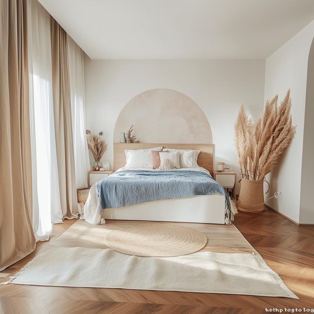 image-Boho Headboard Decal | Pastel Semi-Circle Wall Sticker | Minimalist Bedroom Decor | Artistic Bed Arch Accent | Peel and Stick Beige Wall Art