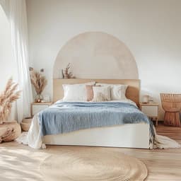 image-Boho Headboard Decal | Pastel Semi-Circle Wall Sticker | Minimalist Bedroom Decor | Artistic Bed Arch Accent | Peel and Stick Beige Wall Art
