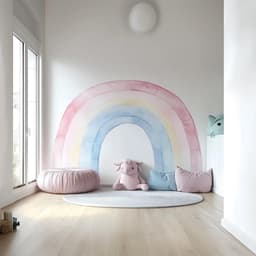 image-Pastel Rainbow Wall Decal | Watercolor Rainbow Nursery Sticker | Removable Wall Art for Game Room, Kids Room, or Playroom