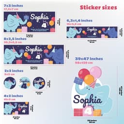 image-Personalized Elephant Birthday Party Decal Set | Custom Name Age Bottle Treat Decals | Cute Animal Theme | DIY Girls Party Decorations *!