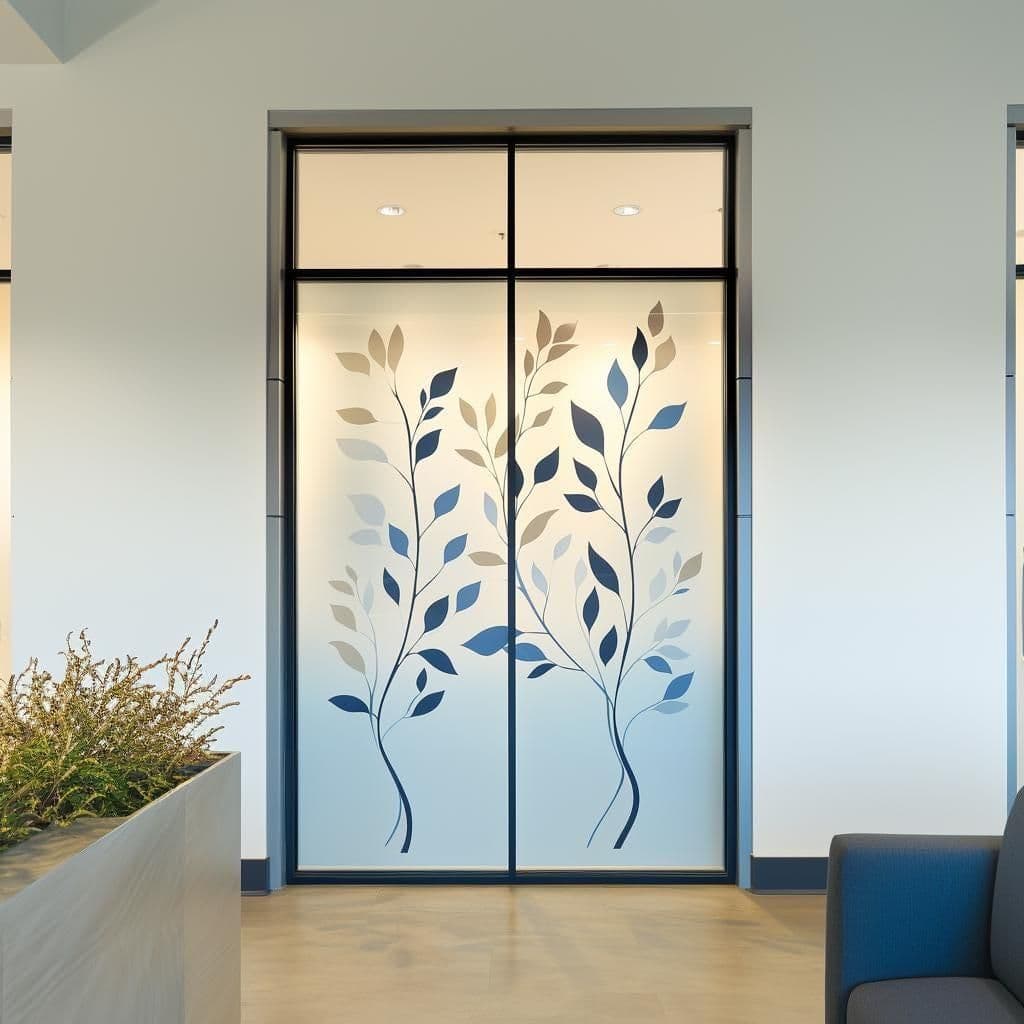 image-Frosted Glass Decal with Multi-Color Leaf Design | Privacy Window Film Sticker for Office, Doors & Partitions | Etched Glass Sticker
