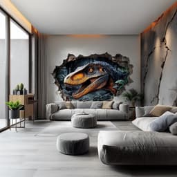 image-3D Dinosaur Wall Mural | Fierce Raptor Cracked Wall Decal | Jurassic Wall Art Living Room | Kids Room Decor | Dinosaur Themed Wall Sticker