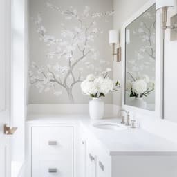 image-Chinoiserie Tree Wall Decal | Elegant Floral Vinyl Mural | Light Gray Blooming Branch Sticker | Classic Bathroom & Bedroom Decor