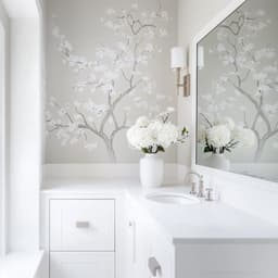 image-Chinoiserie Tree Wall Decal | Elegant Floral Vinyl Mural | Light Gray Blooming Branch Sticker | Classic Bathroom & Bedroom Decor