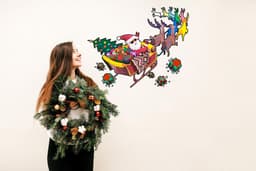 image-Colorful Humorous Santa in Glasses & Sleigh Wall Decal - Funny Christmas Silhouette Stickers