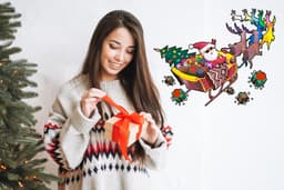 image-Colorful Humorous Santa in Glasses & Sleigh Wall Decal - Funny Christmas Silhouette Stickers