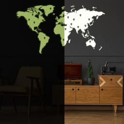image-Glow In Dark World Map Vinyl Sticker - Night Glowing Wall Art Vinyl Of The Decor Decal Label