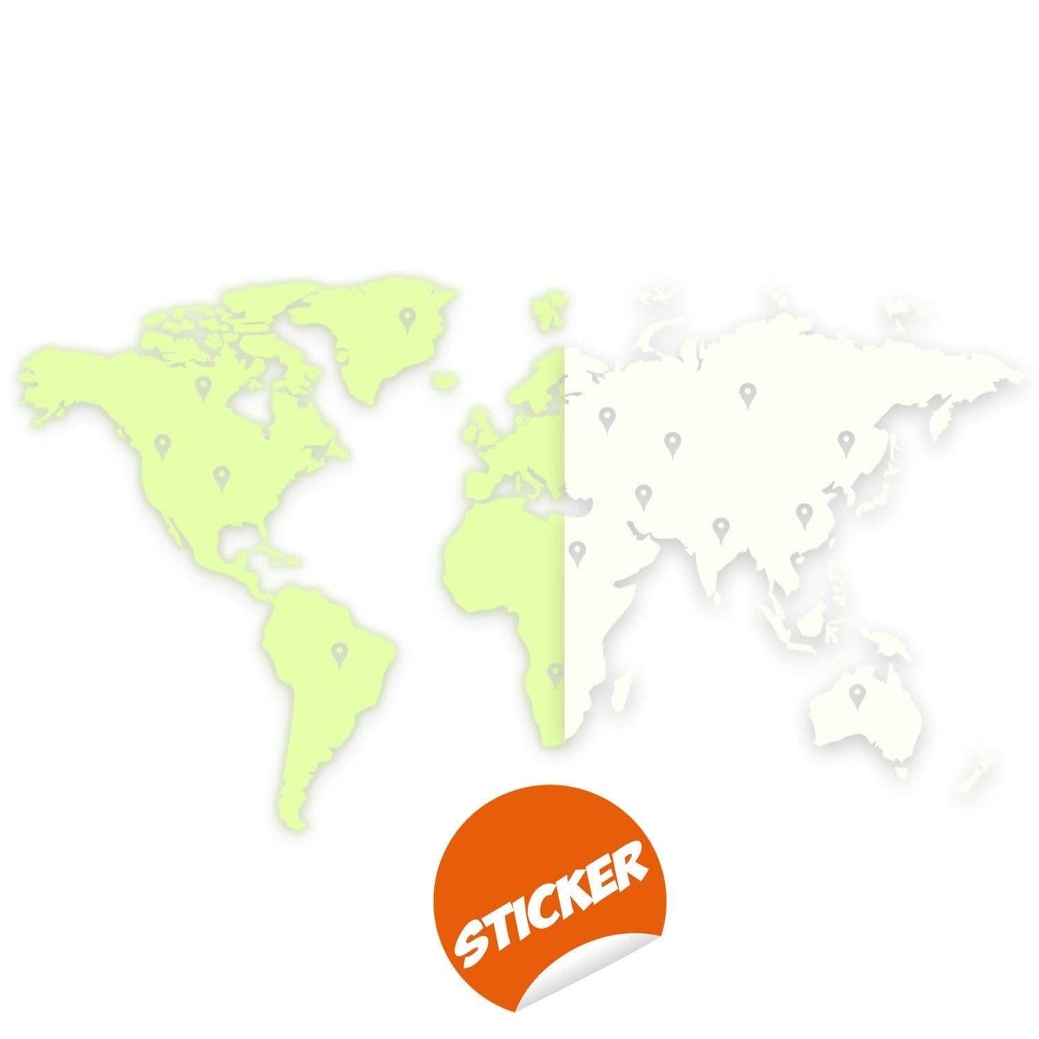 image-Glow In Dark World Map Vinyl Sticker - Night Glowing Wall Art Vinyl Of The Decor Decal Label