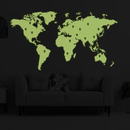 image-Glow In Dark World Map Vinyl Sticker - Night Glowing Wall Art Vinyl Of The Decor Decal Label