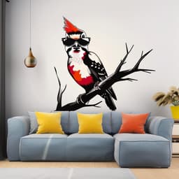 image-Downy Woodpecker Bird in Glasses Wall Sticker Decals - Perfect Room Decor for Nature Lovers
