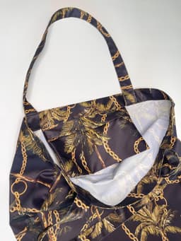 image-Women's Black Shopper Bag with Military Brown Patterns | Large Tote with Wallet | Stylish Durable Travel Bag | Versatile Beach and Gym Bag
